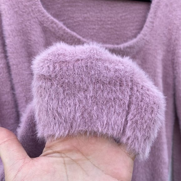ASTR the Label Square Neck Faux Fur Fuzzy Sweater Pink Size Large - Picture 2 of 8